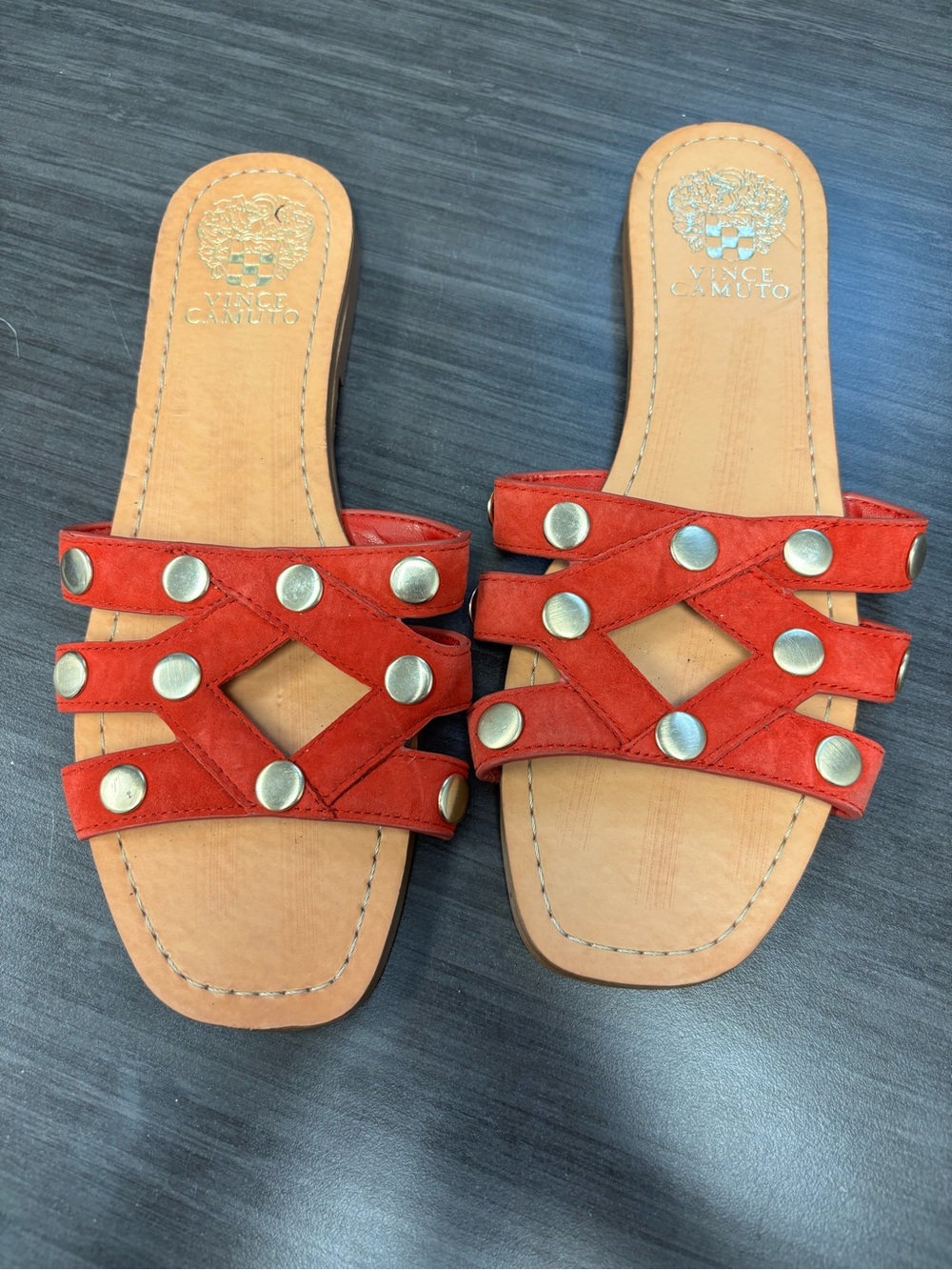 Vince Camuto Orange-Red Studded Slide Sandals
